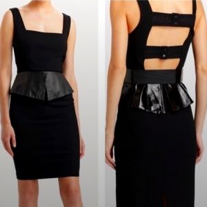 Alice + Olivia black dress Maddy Peplum leather, black knee length, size 4 midi